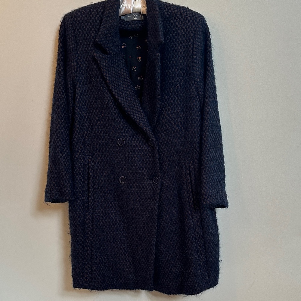 Cotelac Virgin Wool Blend Pea Coat – French Size 2 (US 4–6), Navy & Taupe